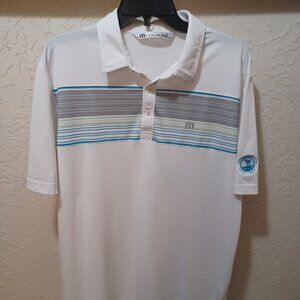 Travis Mathew Mens L White Blue Gray Golf Polo Pebble Beach 1919 Embroidered